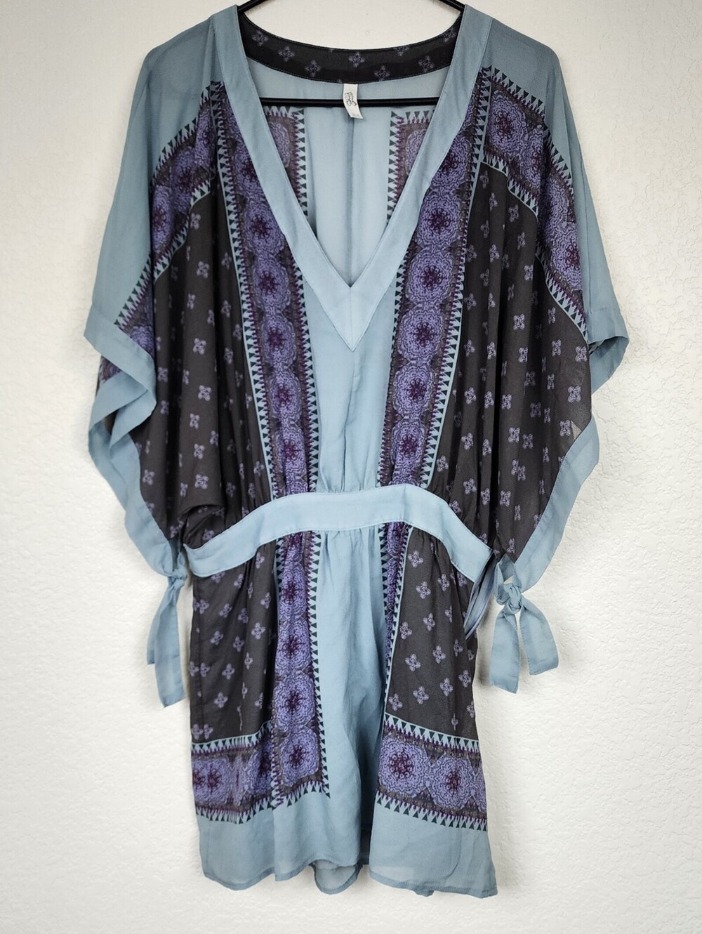 Free People Vintage Blue Purple European Print Mini Dress